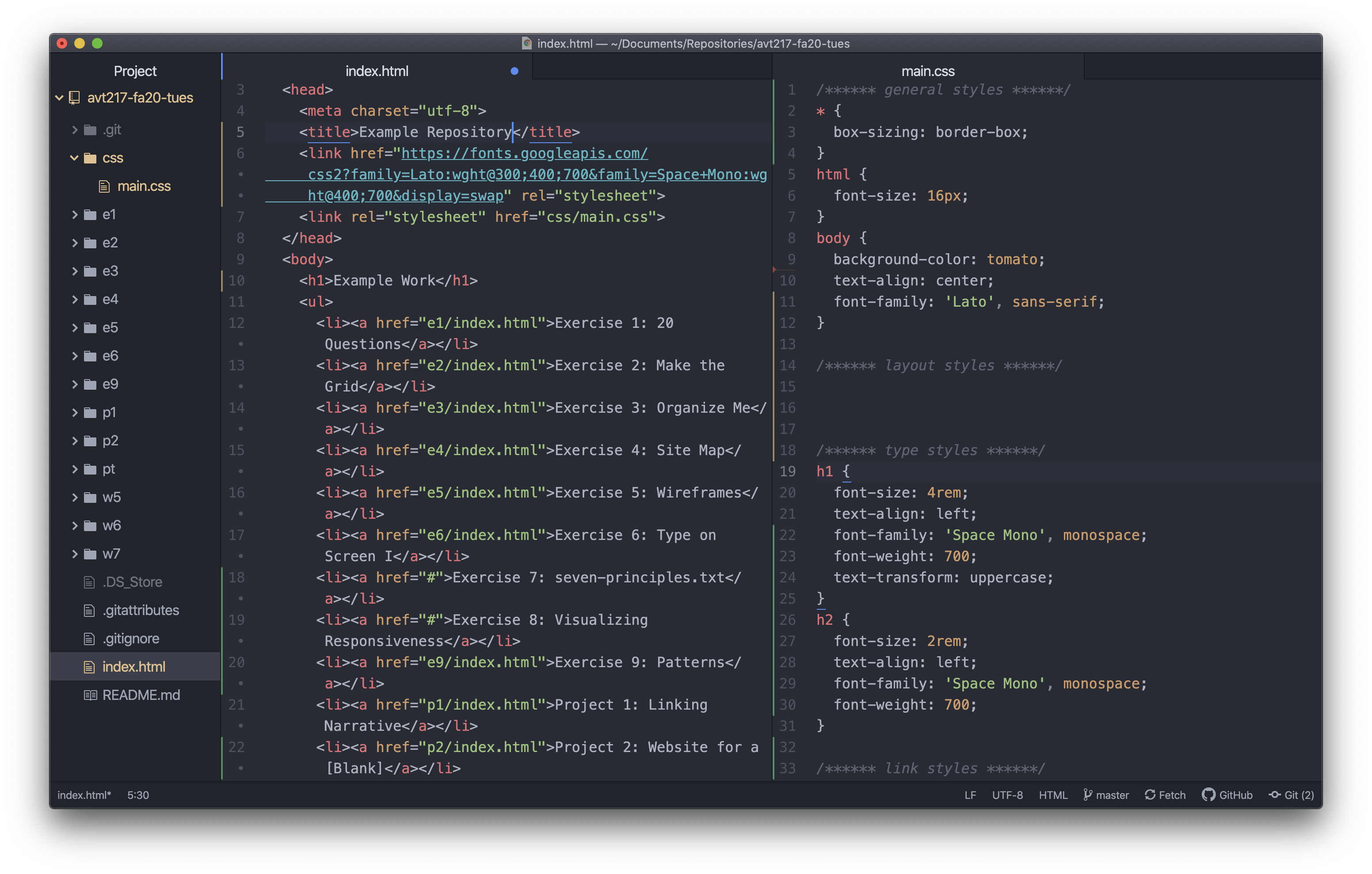 two column view in Atom