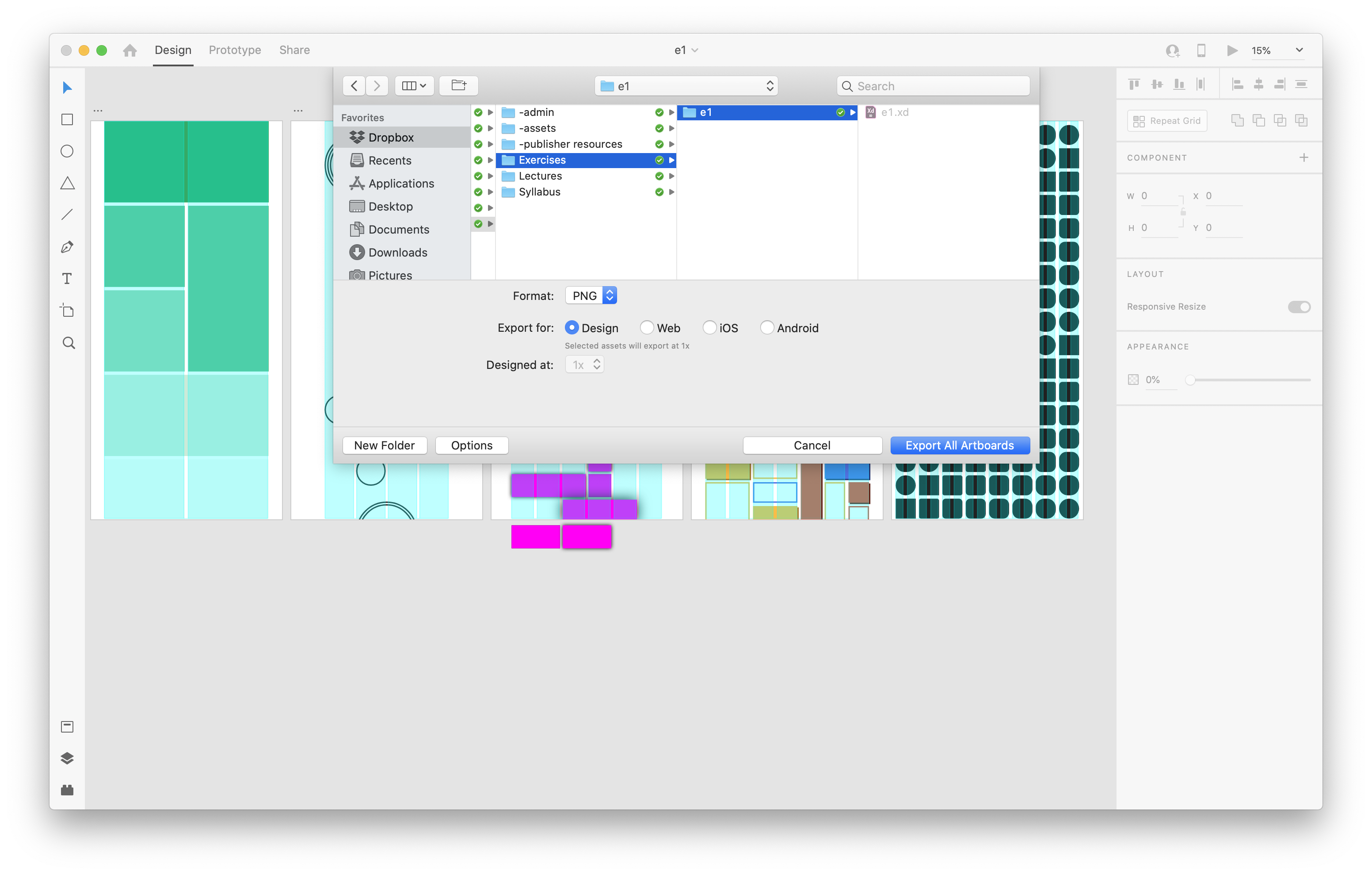 image of export settings