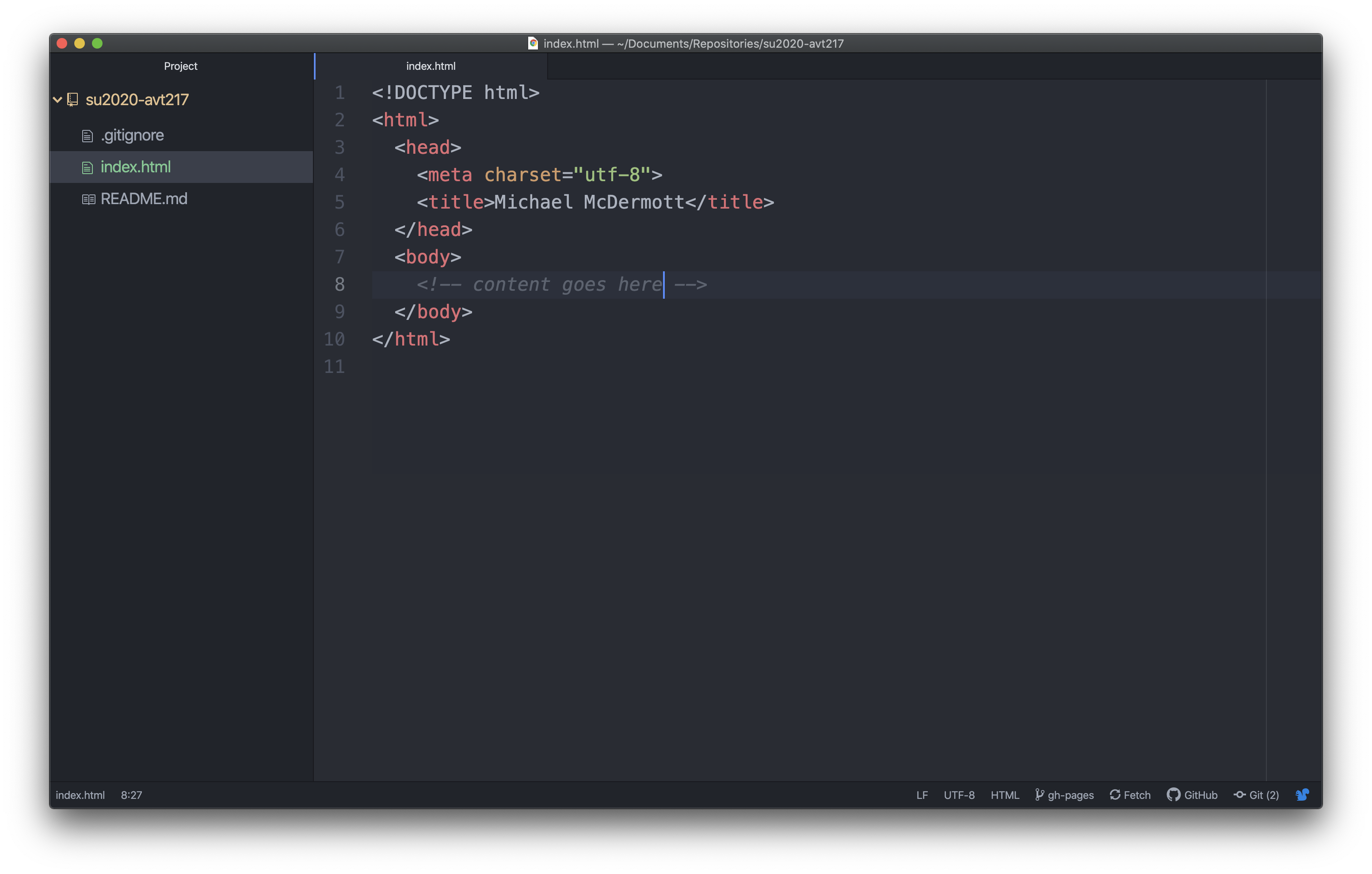 basic html setup in Atom