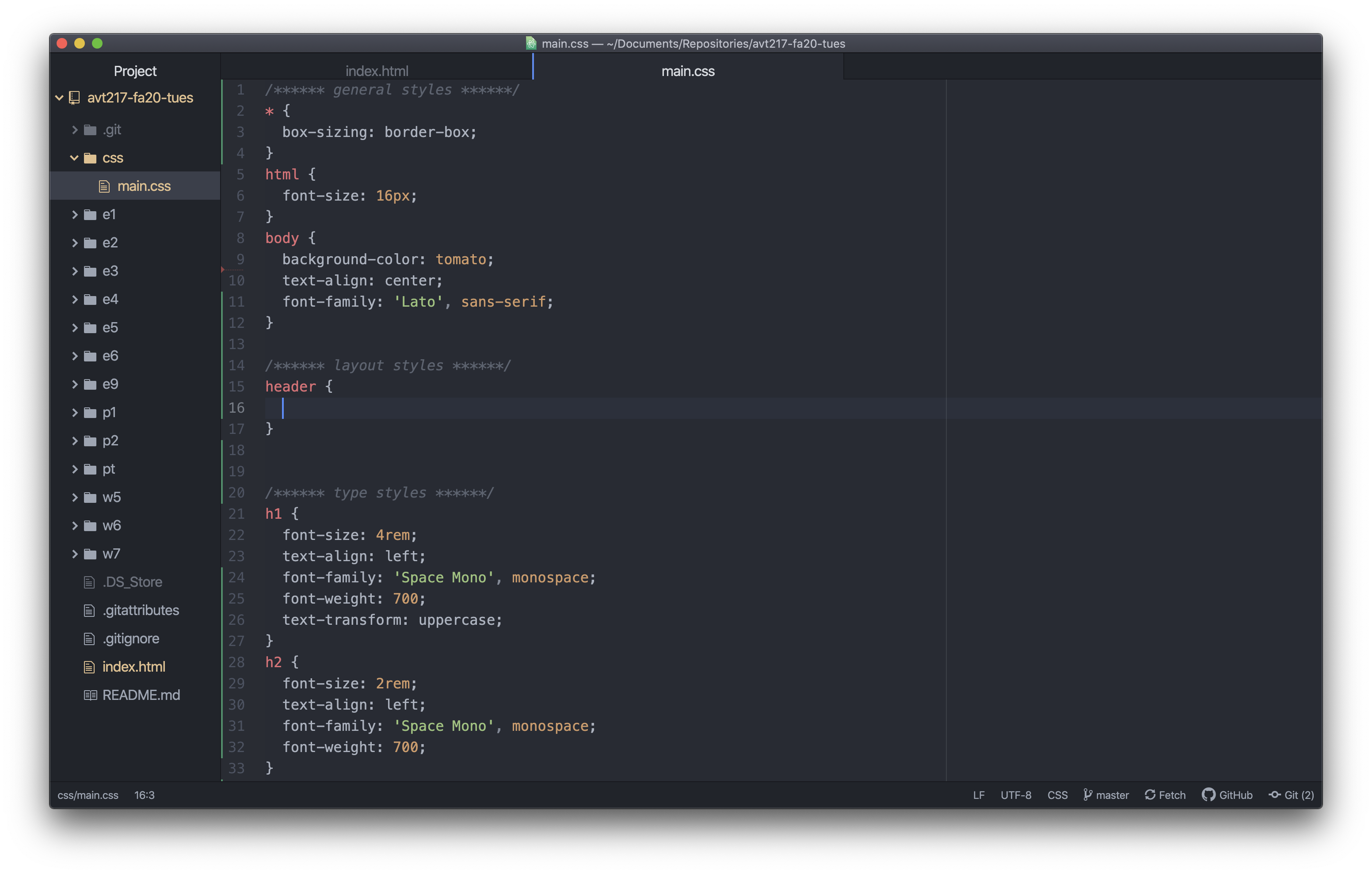 header style rule set up